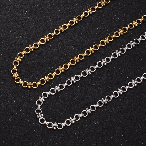24K Gold Filled Statement 7mm Double Rolo Designed Unfinished Gold, Silver Chain | Roll-893, Roll-894