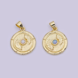 Dainty gold filled winged medallion white / blue opal centerpiece, angel wing pendant charm for necklace bracelet supply h-557 h-560