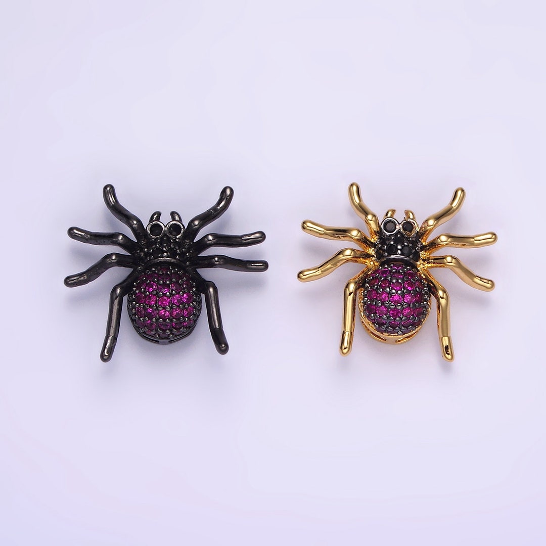 1x Mini Gold CZ Spider Charms Fuschia Cubic Zirconia Halloween Jewelry ...