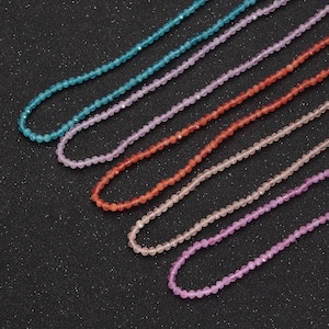 Handmade colorful bead necklace faceted rondelle gemstone necklace blue pink red purple crystal jewelry, tranquility necklace