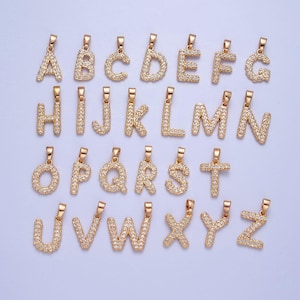 Delicados colgantes con letras iniciales del alfabeto y micro pavé de circonitas cúbicas rellenas de oro para joyería personalizada / a849-a861