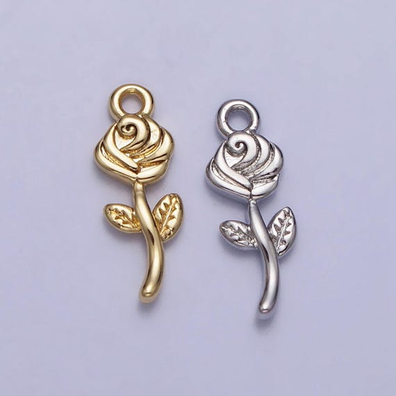 Tiny mini gold rose charm pendant, small floral pendant 14k gold filled  small flower necklace earring bracelet jewelry making ac343