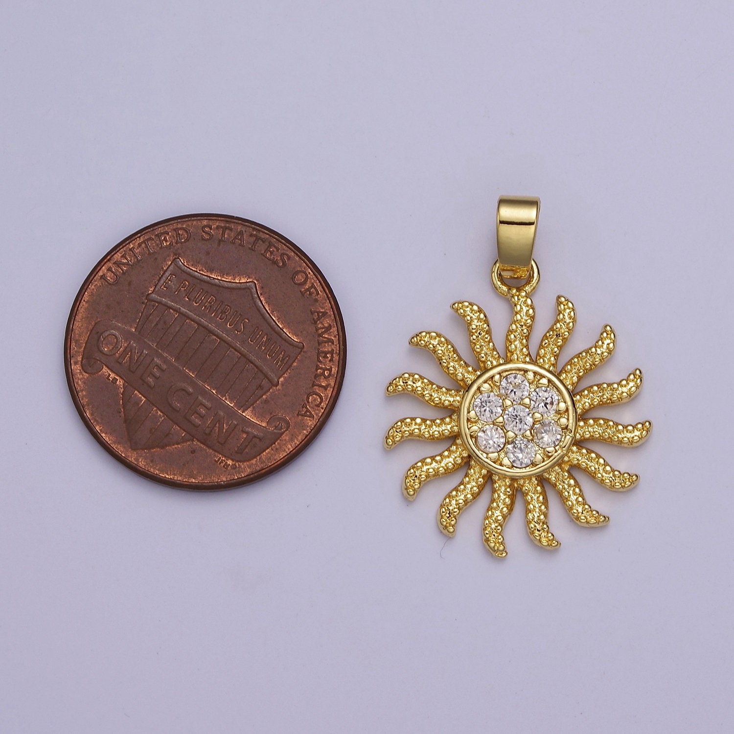 Micro Pave CZ Celestial Shinning Sunny Sun Gold Pendant for