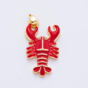 Dainty Red Lobster Charms 18K Gold Filled Enamel Lobster Pendant Sea Life Ocean Charm Bracelet Necklace for DIY Jewelry Making Supply AH-793