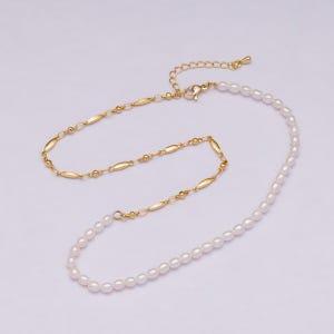 24k Gold Filled 16 inch Half Shell Pearl Half Chain Asymmetrical Celestial Layering Necklace Minimalist Jewelry Gift for Her | WA-04279