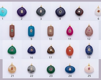 18K Gold Filled Natural Stone Pendant Mix Shape Gemstone Charm Bracelet Necklace for DIY Jewelry Making Supply Birthstone Jewelry AF-1316