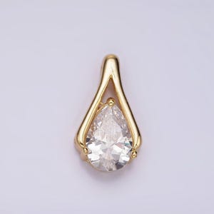 24k gold filled clear cz teardrop open curved bail pendant | n1940