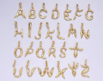 14K Gold Filled A-Z Initial Letter Angel Wings Inspired Charm Personalized Alphabet Pendant | A1054 - A1079