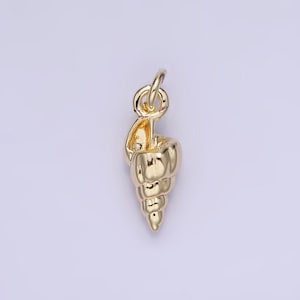 May include: A gold-colored seashell charm pendant. The seashell is detailed and has a spiral shape.
