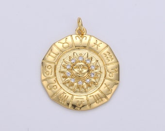 1pc 24k Gold  Micro Pave Astrology Charm, Cubic Sun Pendant Charm,Zodiac  Charm,For DIY Necklace Bracelet Earring, D-239