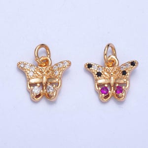 24k gold dainty butterfly colored/clear micro pave cz clear stone pendant, add on crystal cz charm for necklace bracelet | x-038, x-039