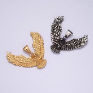Stainless steel black and gold majestic flying eagle pendant, king of the skies charm, garuda pancasila for necklace pendant | x-634