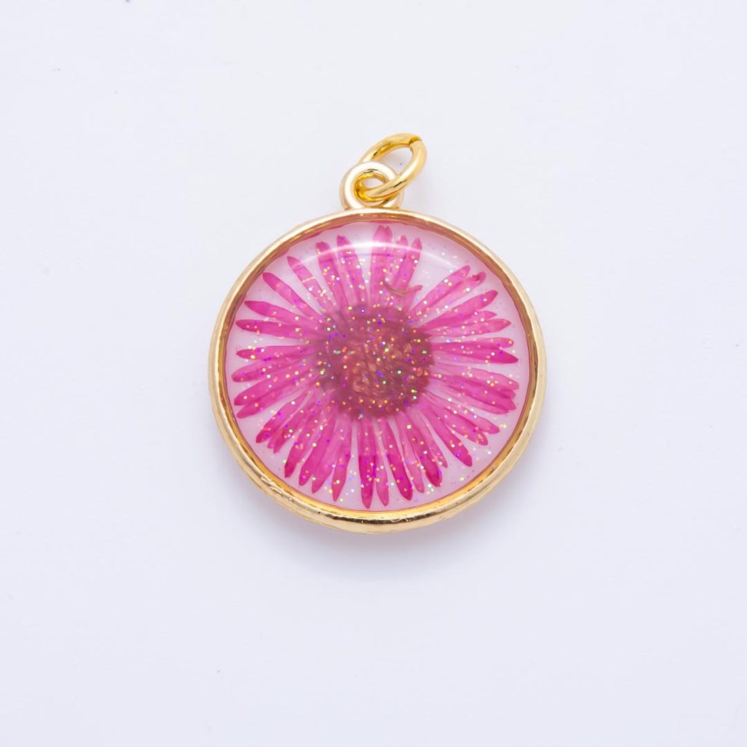18K Gold Filled 25mm Resin Hot Pink Daisy Flower Charm | AH850 - Etsy