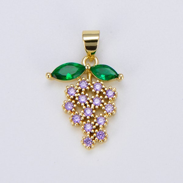 Mini Grape Charm Purple Micro Pave CZ Grapes Pendant Charm, Micro Pave CZ Fruit Pendant Charm For DIY Jewelry H-748