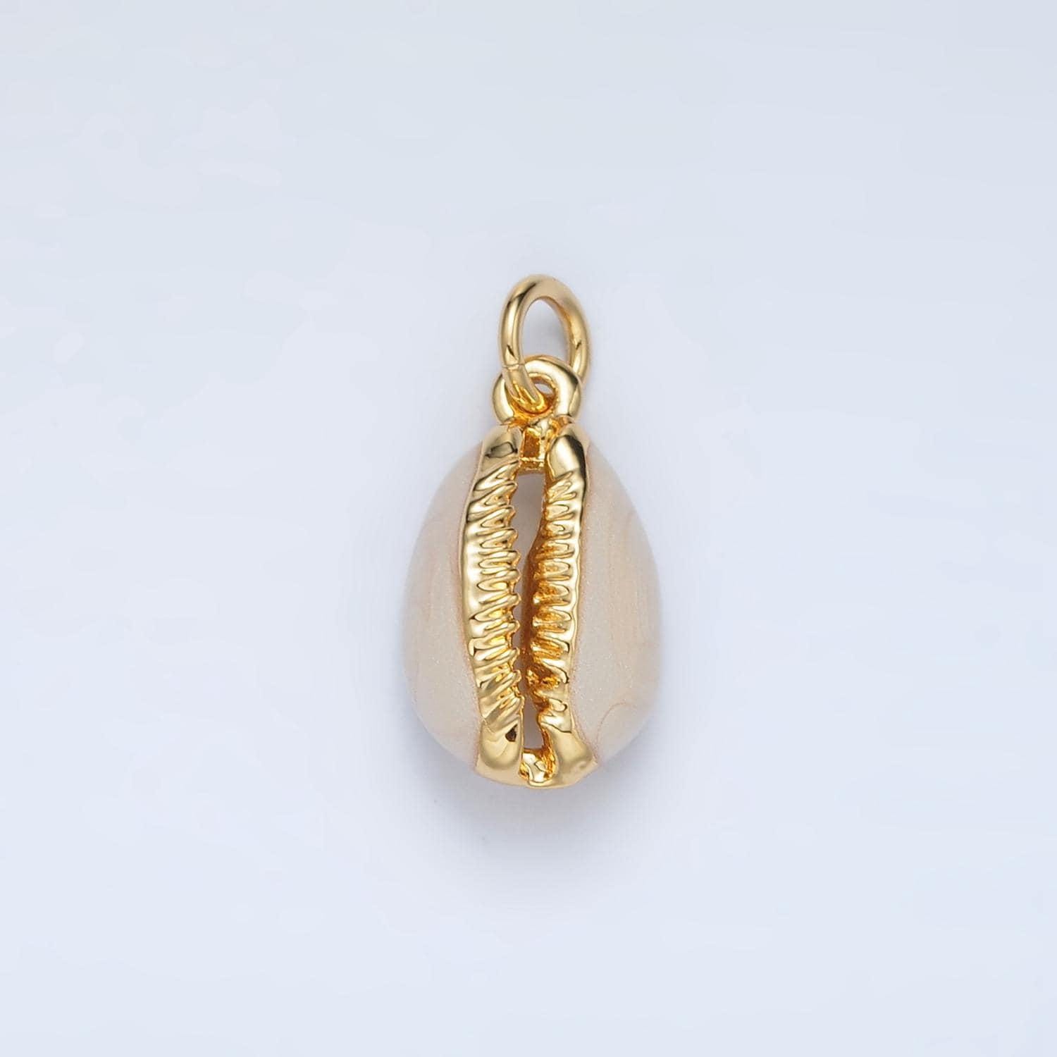 Dainty cowrie shell gold plated enamel shell pendant, cowrie shell pendant charm beach inspired jewelry making supply m832