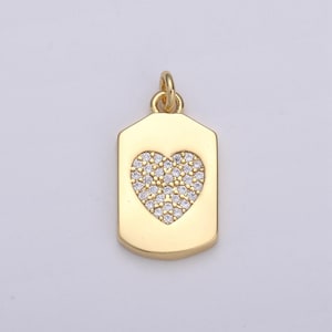Micro pave heart pendant dainty heart charm  gold gold heart charm star tag charm jewelry making supply 24k gold  findings, chgf-1538