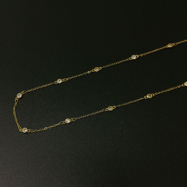 24K Gold Filled Micro Pave CZ Charm Chain by Yard, CZ Charm Specialty Link Chain by foot, CZ Charm size 3mm india.Chain0.2mm Thick, Roll-395