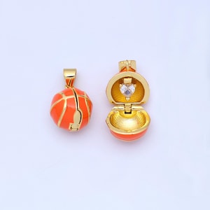Mini Gold Locket Enamel Basket Ball Charm 24k gold filled sports charm for bracelet necklace jewelry making supply | AA1479