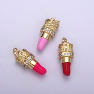 Cz pave pink lipstick charm, lipstick charm, make-up charm, bracelet charm, necklace charm,25x8.8mm, jewelry making charm n-258/n-259/n-260