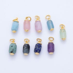18K Gold-Filled Tube Cylinder Gemstone Mini Charm Dangle Colorful Stone Charm Minimalist Jewelry Making Supply | AF394-AF402
