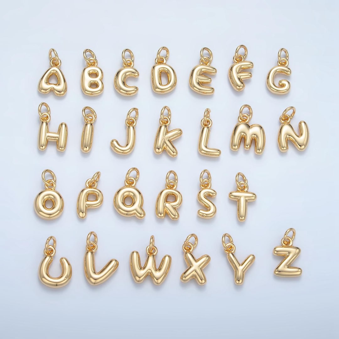 Small Gold Filled Alphabet Balloon Initial Charm Puffy Letter