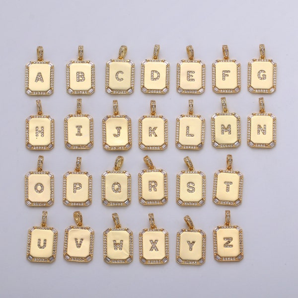 1 Stück Gold CZ Micro Pave Anfangsbuchstaben Anhänger, Initialen Alphabet Tag Charm Klare Platte Buchstabe A-Z für die Halskettenherstellung personalisiert, A-785