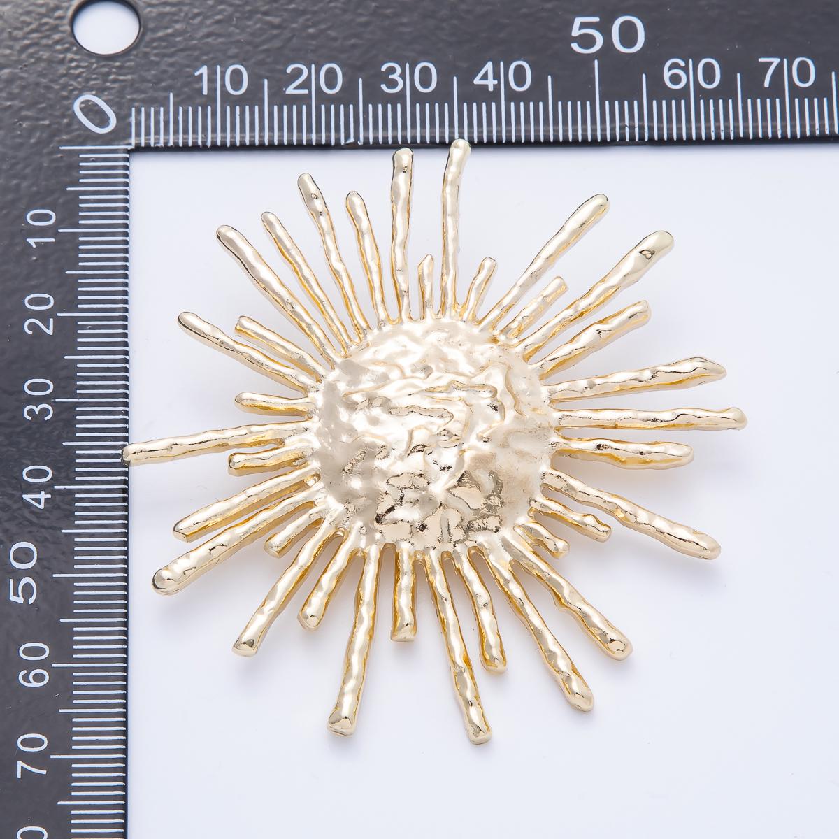 Greek Sun Pin Gold 63.8mm Hammered Celestial Sun Pin Brooch Textured Boho Sun Rays ...