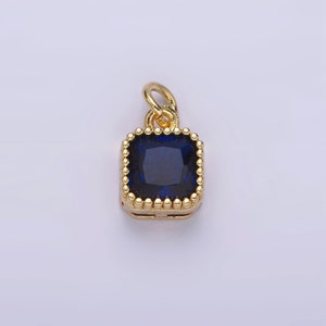 16K Gold Filled 7.5mm Multifaceted Birthstone CZ Square Personalized Charm N1047 N1055 Blue