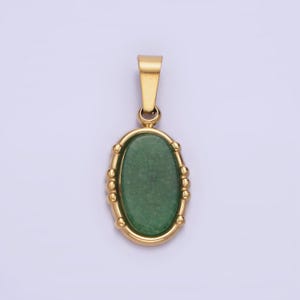 Oval green aventurine pendant natural stone waterproof gold stainless steel drop pendant for necklace component p-1393