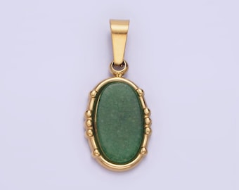 Oval green aventurine pendant natural stone waterproof gold stainless steel drop pendant for necklace component p-1393