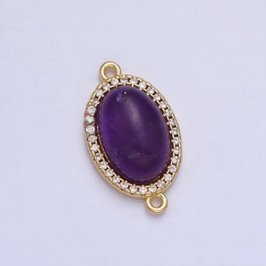 Gemstone Oval Connector Amethyst 24k Gold Filled Charm Connector Nature Stone Cabochon Link Connector for Bracelet Necklace Y-795