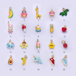Mini colgante de esmalte kawaii con forma de fruta y animal, con diseño de dibujos animados, para niños, fabricación de joyas, pulseras, pendientes y collares, componente c590
