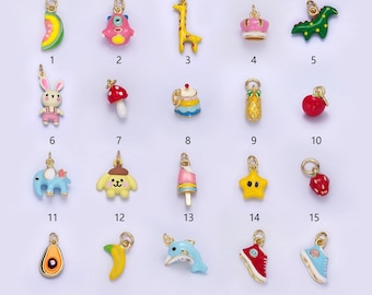 Mini colgante de esmalte kawaii con forma de fruta y animal, con diseño de dibujos animados, colorido y bonito, para niños, fabricación de joyas, pulseras, pendientes y collares, componente c590