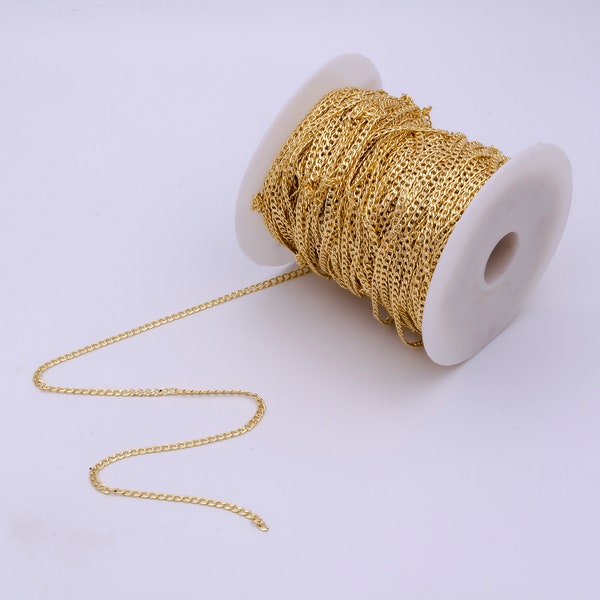 2.2mm Gold Thin Cuban Curb Chain by Yard, Cuban Curb Chain, Wholesale bulk Roll Chain for Jewelry Making, Thickness 0.4mm | ROLL-283