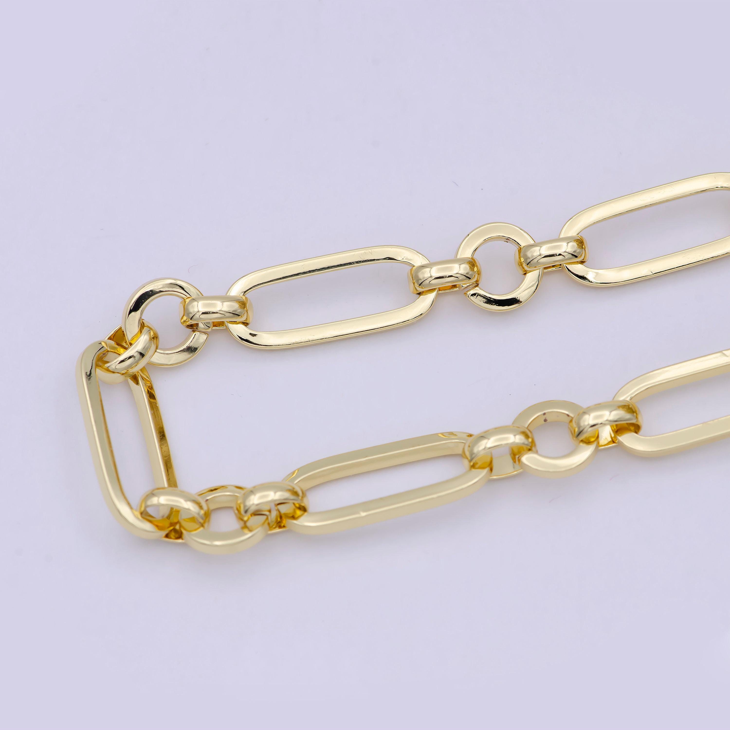 Statement bold chunky gold elongated thick paper clip chain unfinished chain by yard for jewelry making | roll-704