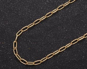 24K Gold Filled Paper Clip Chain by Yard, Paperclip Chain 2.5-3mm Width, Wholesale Bulk Roll Chain For Jewelry Making, 652
