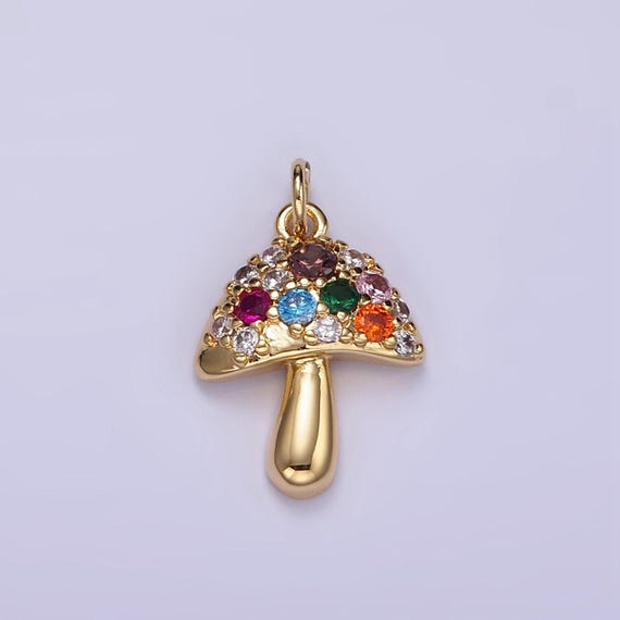 Mini mushroom charm mushroom pendant cubic zirconia charm jewelry supplies handmade jewelry bracelet necklace earring supplies w776