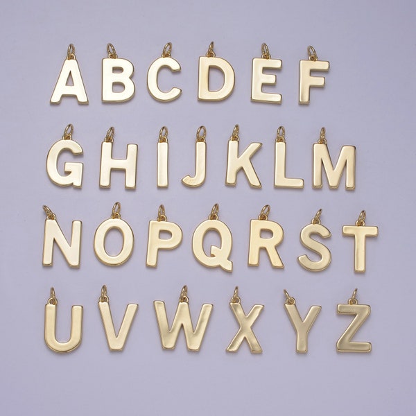 14k Gold gefüllt minimalistische Schriftart Anfangsbuchstaben Anhänger Charm Großhandel Schmuck Versorgung personalisierte Alphabet Namen Erkenntnisse „groß“ W-068