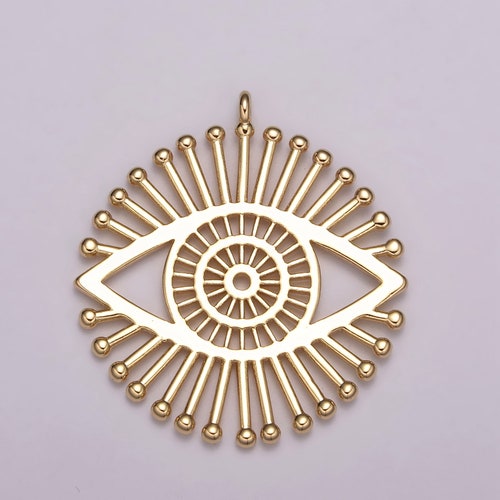 18K Gold Filled Evil Eye Charm Round Eye Medallion Disc Charm Etsy