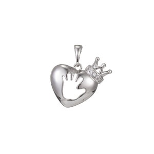 1pc White Gold  Micro Pave CZ Heart Pendant Charm, Hand Crown Micro Pave CZ Pendant Charm, White  Pendant, For DIY Jewelry