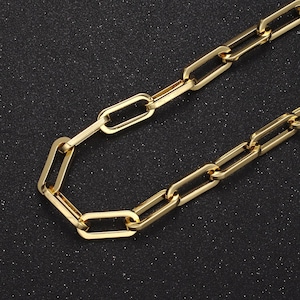 24k ゴールド フィルドの細長い厚手のペーパー クリップ チェーン、長方形 18.8 mm x 7.9 mm のペーパー クリップ チェーン、ジュエリー作り用 | roll-702
