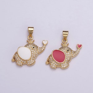 1pc gold red enamelz cz elephant pendant charm, dainty white dumbo pendant charm, pendant, for animal kids jewelry h-045, h-046