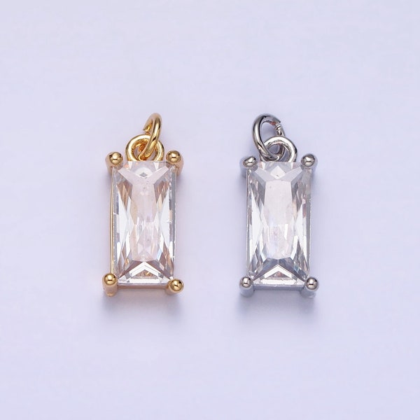 16K Gold Filled 15.5mm Clear CZ Baguette Add-On Charm in Gold & Silver | AC1207 AC1208