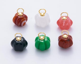 3D Pumpkin Shaped Gemstone Charm Natural Bead Gemstone Charm for Fall Thanksgiving Halloween Jewelry Inspired AH-836