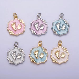 Gold Fußabdruck & Handabdruck Charms Emaille Baby Kinder Fußabdruck Charme, Baby Handabdruck Charme Muttertagsgeschenk Idee Babypartygeschenk ac1111