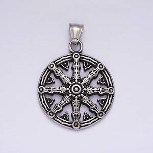 Stainless steel dharma wheel necklace, pendant necklace with buddhist pendant | p-869