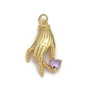 1 breloque coeur en or 24 carats micro pavé cz, breloque coeur dans la main micro pavé cz, pendentif, pour bijoux à bricoler soi-même d-39