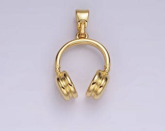 14K Gold Filled 25mm Music Headphones Minimalist Pendant | AH119