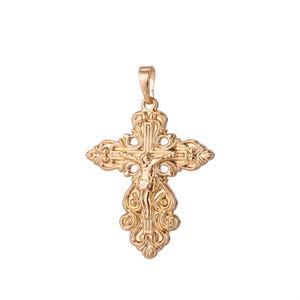 Gold filled ornate cross charm, crucifix charm, gold cross, gold ornate cross pendant crucifix, religious charm rosary jewelry making h-867