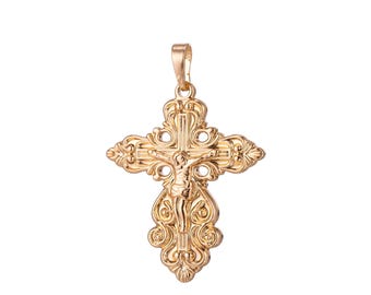 Gold filled ornate cross charm, crucifix charm, gold cross, gold ornate cross pendant crucifix, religious charm rosary jewelry making h-867